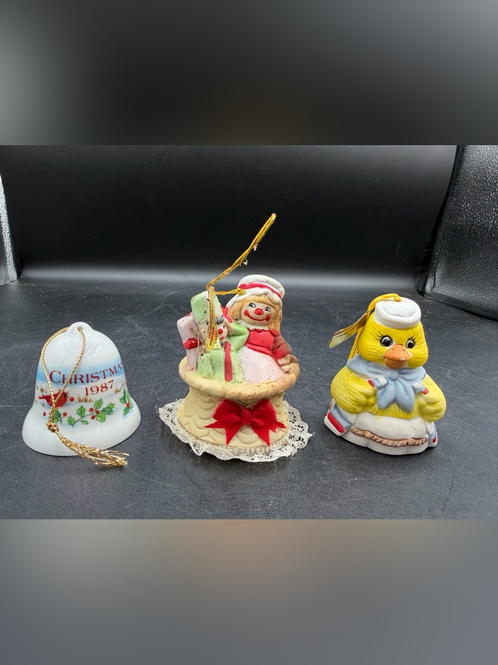 Vintage JASCO Xmas Lil Duck & Toys BELLS FIGURINES ORNAMENTS